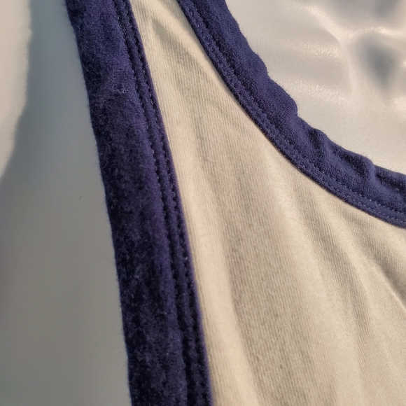 Large, Forever 21, White with Blue Trim Tank Top, Stretchy - Picture 5 of 8